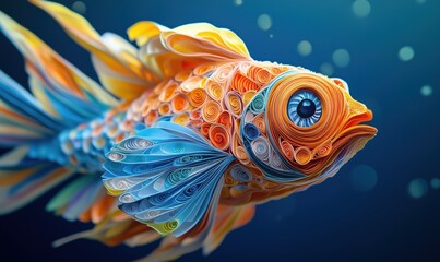 Colorful Quilling Art Goldfish with Intricate Details and Vibrant Colors
