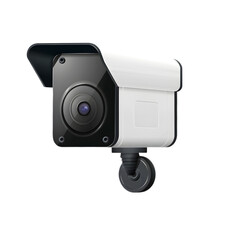 A close up view of a security camera with a black background image