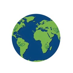 Fototapeta premium Minimal Earth Icon with Leaves and Blue Green Colors on White Background for Earth Day 2025 – Eco Symbol Design
