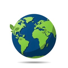 Minimal Earth Icon with Leaves and Blue Green Colors on White Background for Earth Day 2025 – Eco Symbol Design