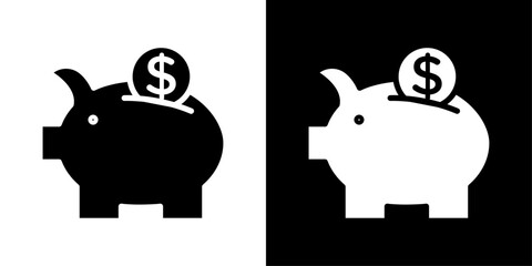 Piggy bank icons vector set in solid flat style