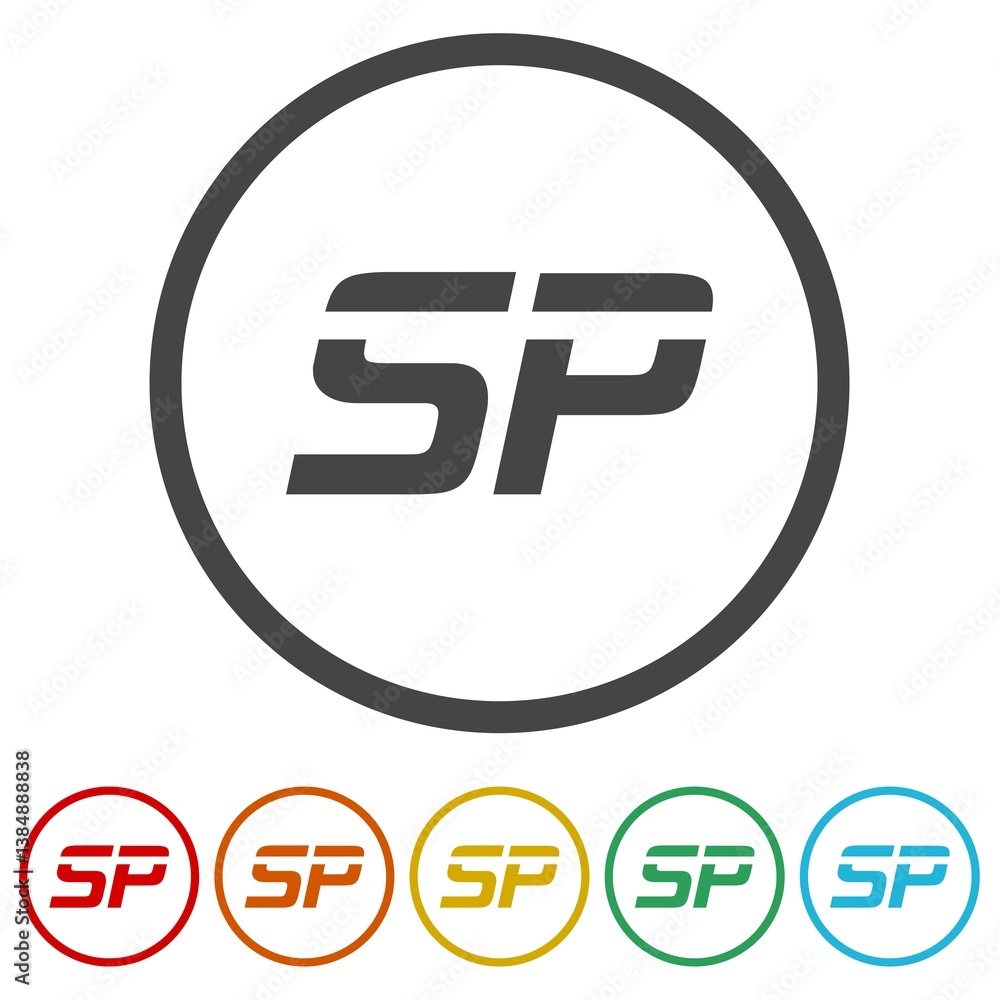 Poster initial letter sp logo. set icons in color circle buttons