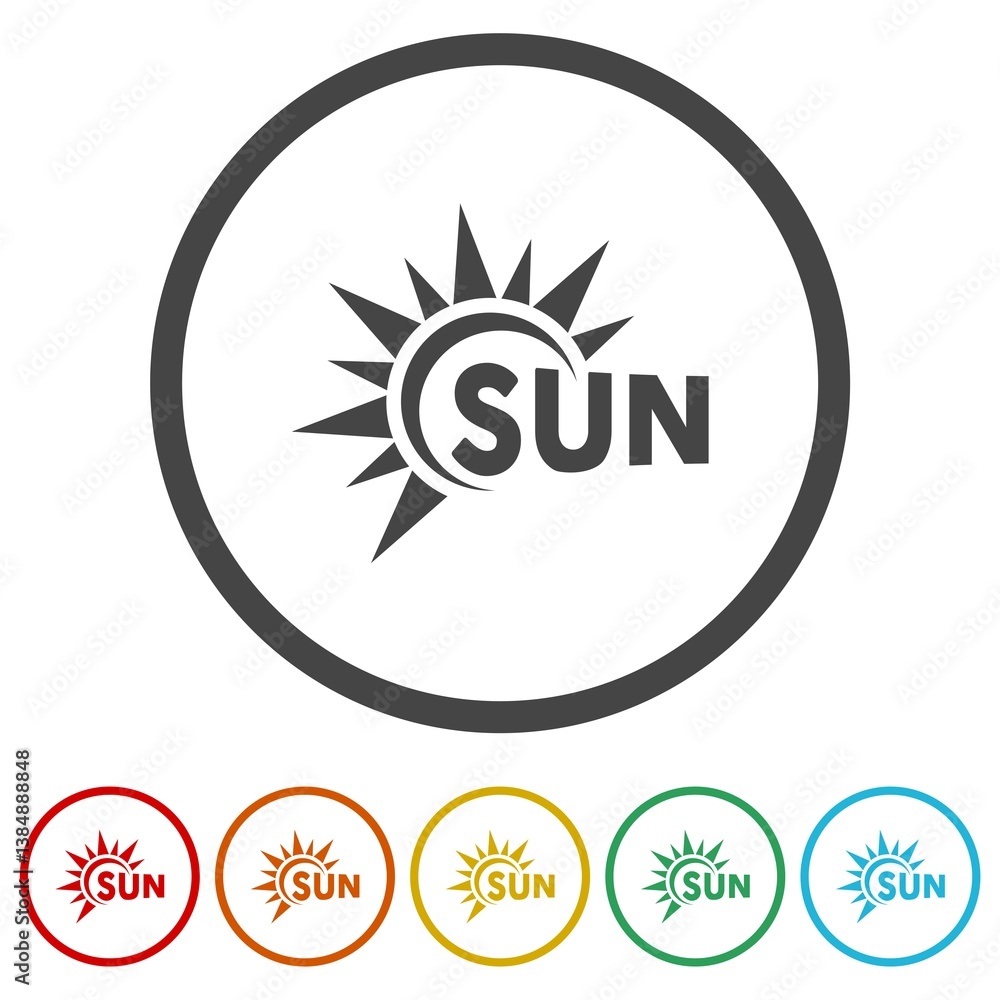 Poster sun logo. set icons in color circle buttons