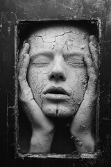 Fear-Terror ,grunge, A face pressed against a foggy window, conveying emotion in a high-fidelity digital image.