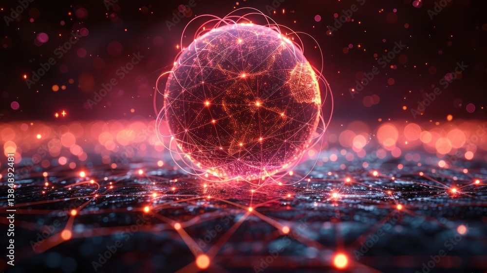 Aufkleber the digital nexus: a captivating abstract illustration of a network sphere, its intricate web of con