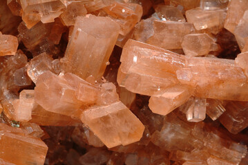 Mineral Aragonite, Varient Sputnicke, Brown red hexagonal prisms, Fez, Morocco