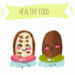 Fototapeta premium Exotic fruit cupuasu . Natural vitamin antioxidant detox food collection. Vector hand drawn illistration.