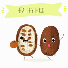 Exotic fruit cupuasu . Natural vitamin antioxidant detox food collection. Vector hand drawn illistration.