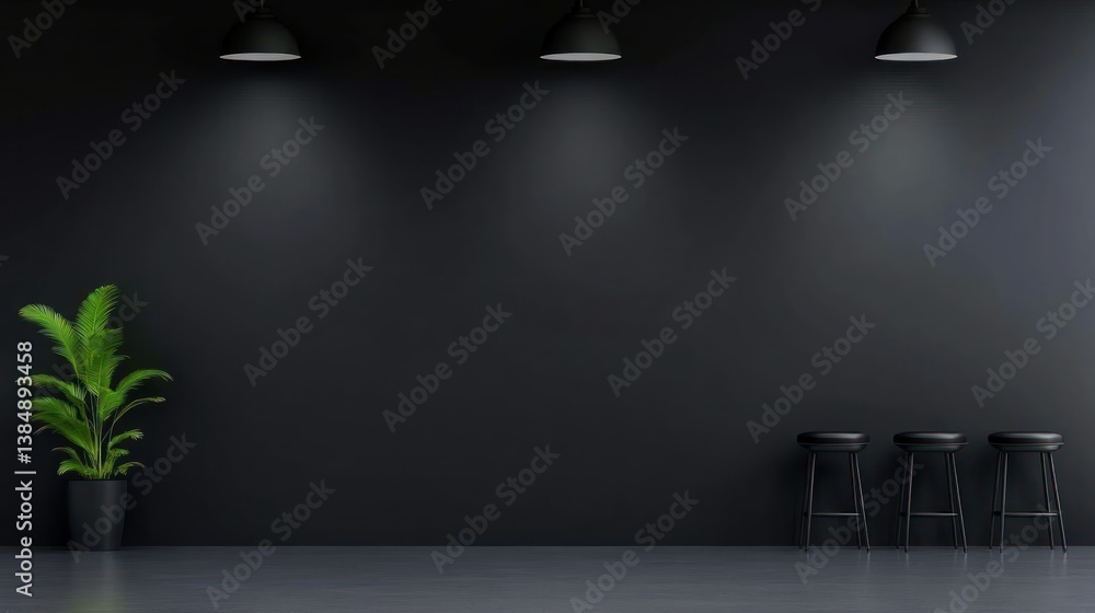 Poster elegant dark room: a minimalist space, an empty backdrop with spotlights illuminating a dark space, 
