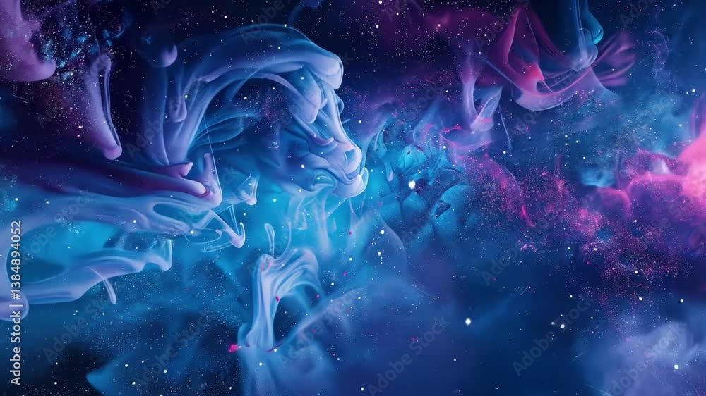 Poster mesmerizing cosmic abstract colorful swirling galaxy of ethereal nebula and vibrant stars in space, 