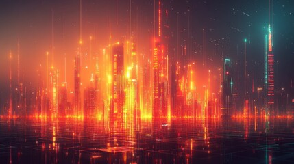 Obraz premium Vibrant Urban Landscape with Neon Lights and Futuristic Vibe