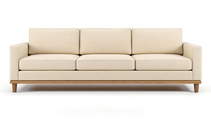 Contemporary beige leather sofa isolated for comfortable home interior
