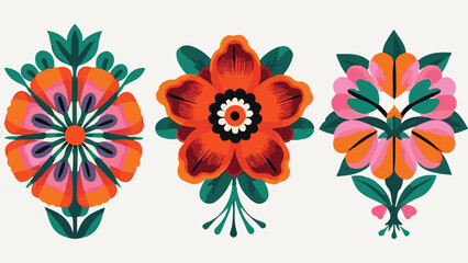 Colorful Floral Arrangement with Bold Petals and Decorative Leaves