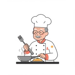 Senior chef cooking with passion in a bright kitchen  