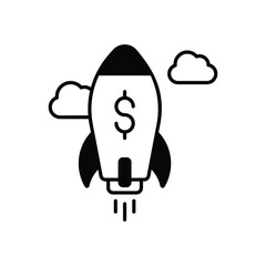 Rocket with Dollar Sign icon isolated on a white background. Vector illustration.