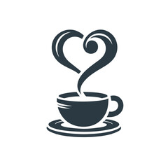 A Simple Coffee Heart Logo With a Coffee Cup and Steam Forming a Heart Shape