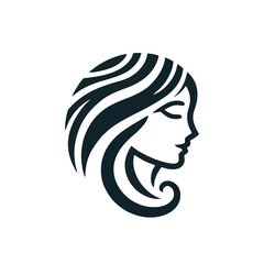A Luxury Hair Logo Elegant Head With Long Wavy Hair