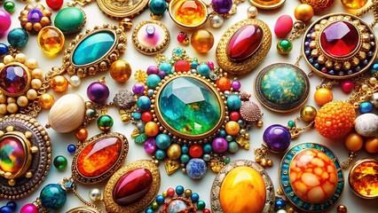 Colorful Handmade Jewelry Top View: Gemstone Beads & Artisan Crafts on White