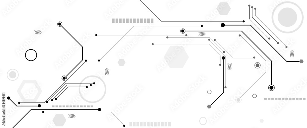 Poster Technology black circuit diagram concept. Vector abstract technology on white background.