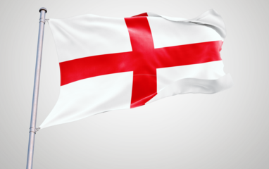 Flags of England waving in the wind with patriotic symbols and national colors