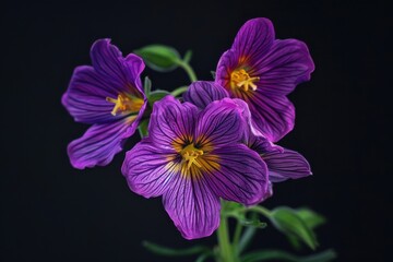 Vibrant purple flowers with intricate patterns against a dark background showcasing nature's beauty