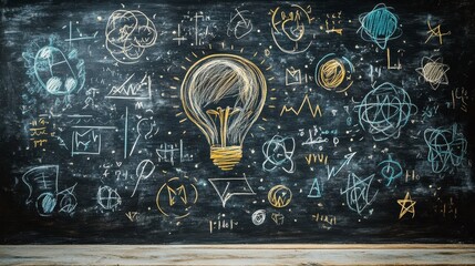 Creative Blackboard with Colorful Scientific and Mathematical Sketches