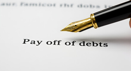 Gold Nib Fountain Pen on Paper with Text Pay off of Debts Financial Planning