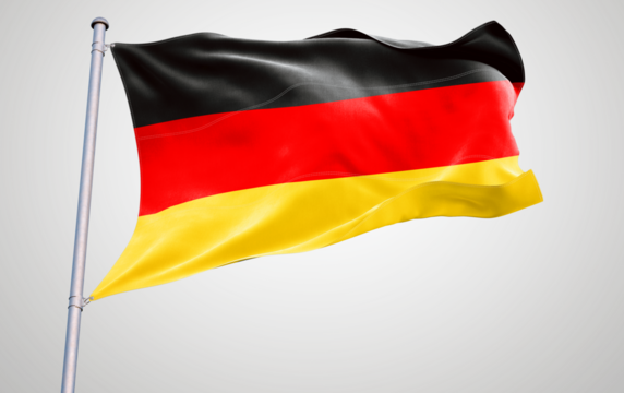 German flag waving in the wind with black, red, and yellow colors symbolizing national pride and patriotism