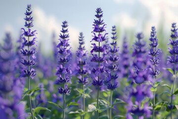 Obraz premium Beautiful lavender flowers blooming in vibrant fields under a clear blue sky during summer
