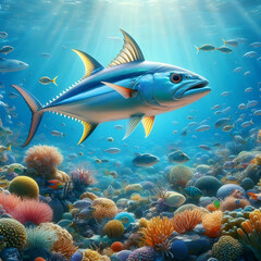 Obraz premium Crevalle jack fish , fish and coral