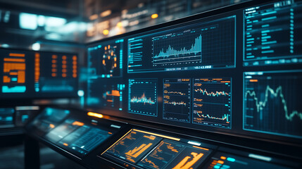 An AI driven predictive analytics system forecasting market trends and helping businesses adjust strategies accordingly, Business technology style, photo of