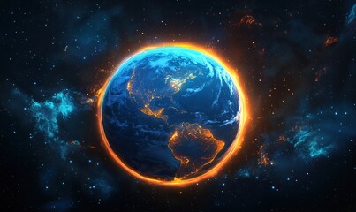 Fototapeta premium Earth glowing in space with vibrant colors and cosmic background