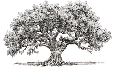 illustrations of various trees, leaves, grasses, and botanical elements on white background.