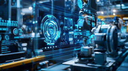 An AI driven predictive maintenance system for manufacturing equipment, analyzing wear and tear to prevent downtime, Manufacturing technology style