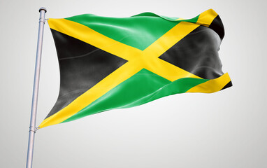 Jamaica flag waving in the wind isolated on white background with yellow and green colors symbolizing national patriotism and pride