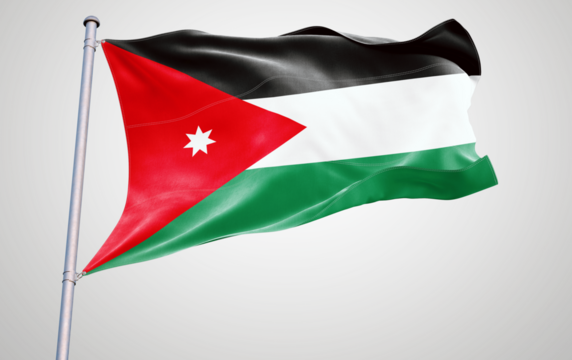 Amalgamation of national flags of jordan , South Africa waving together symbolizing patriotism and unity