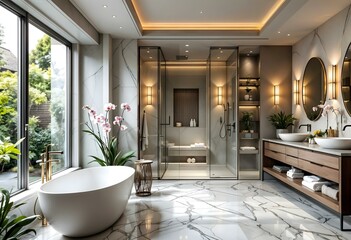 Transform your bathroom into a serene oasis!  A glass shower not only enhances the aesthetic appeal but also creates a spacious feel.