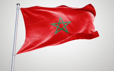 Flag of Morocco waving in the wind, showcasing national symbols and patriotism with a vibrant, red...