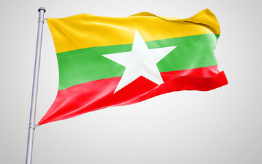 South myanmar flag waving in the wind with vibrant colours on a pole, symbolizing patriotism and national pride in Asia
