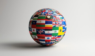 Globe Covered in International Flags Representing Global Unity and Diversity