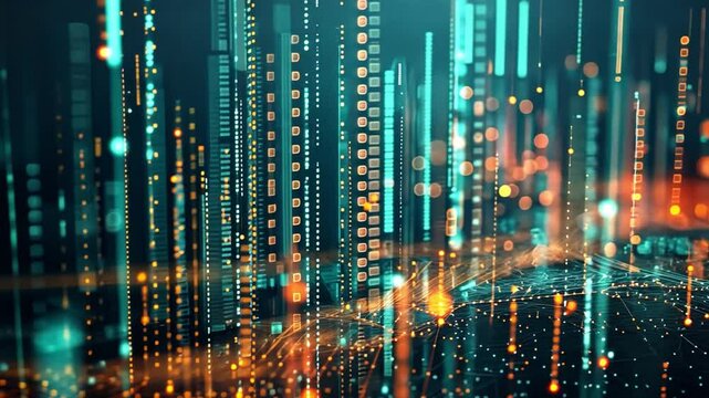 Vibrant Digital Landscape Glowing Data Streams and Binary Code in Futuristic Abstract Representation of Technology, Innovation, and Connectivity