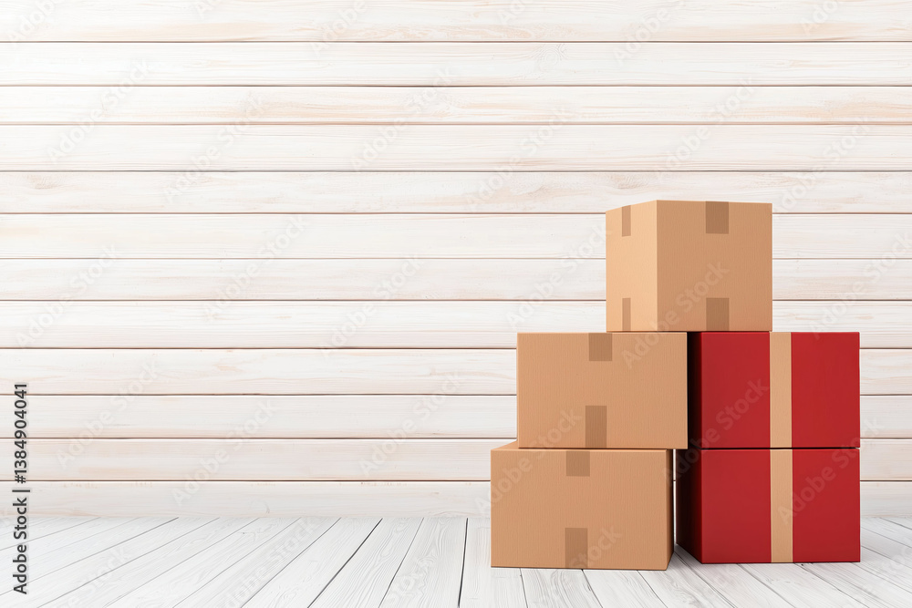 Poster stacked boxes in logistics setting symbolize exchange of goods and demand for efficient delivery sol