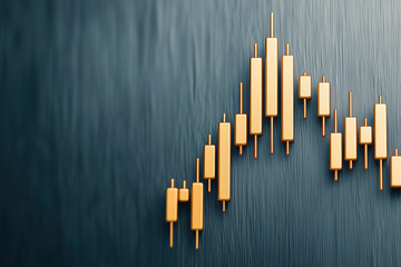 Golden candlestick chart represents market exchange trends, showcasing logistics and demand fluctuations in visually appealing manner