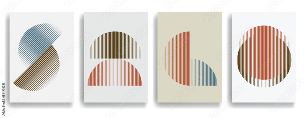 Poster modern artistic layout with semicircle design elements . many lines form half circles in art style .