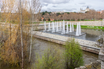 Manzanares River, on the verge of overflowing in some areas of Madrid, due to the rains of March...