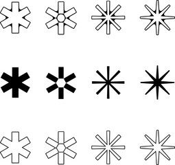 A modern collection of abstract asterisk symbols and starburst vector designs.