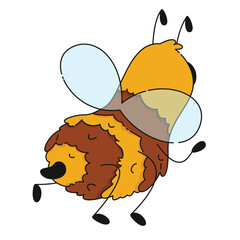 Vector hand drawn color bumblebee bee isolated on white background. Funny cute sweet insect in childish style. Kids comic flat graphic vector illustration isolated on white background