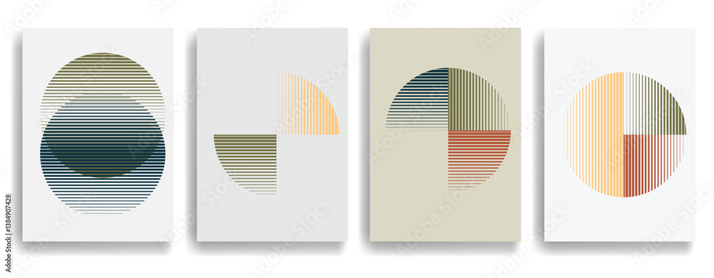 Poster modern artistic layout with semicircle design elements . many lines form half circles in art style .