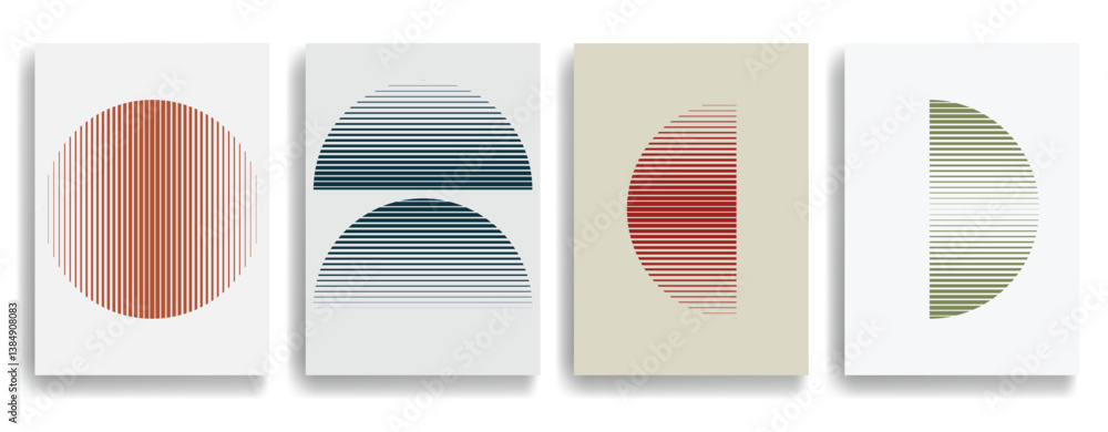 Poster modern artistic layout with semicircle design elements . many lines form half circles in art style .