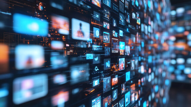 An AI driven social media content moderation system detecting inappropriate content and flagging posts for review, Social media technology style, photo of